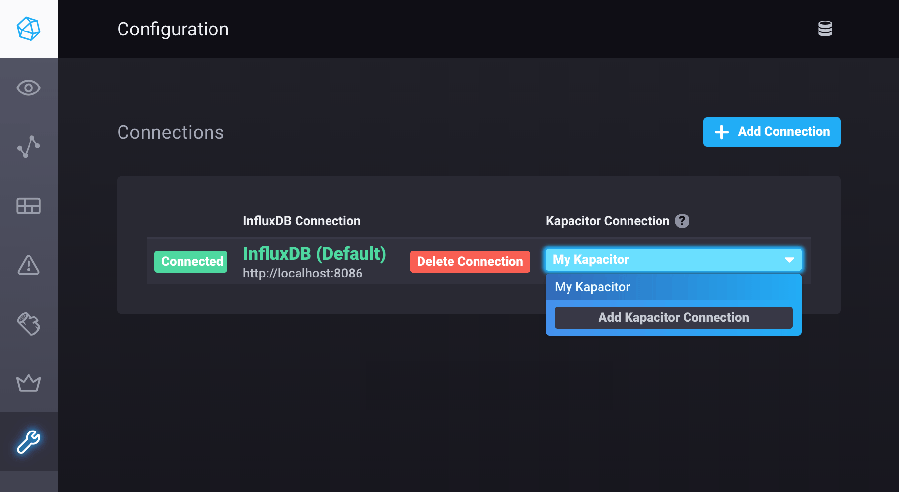 Add a new Kapacitor connection in Chronograf