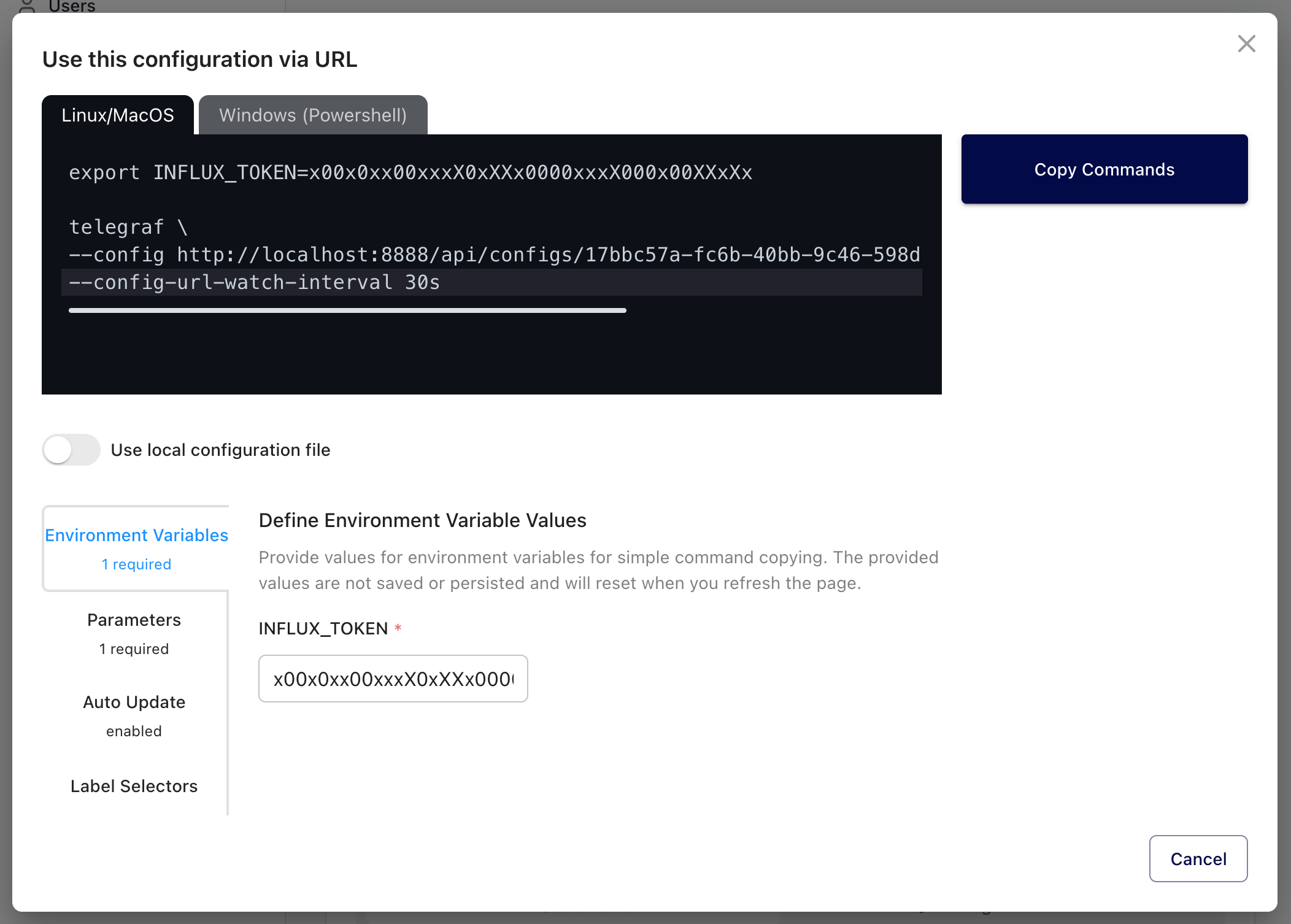 Telegraf Controller Command Builder