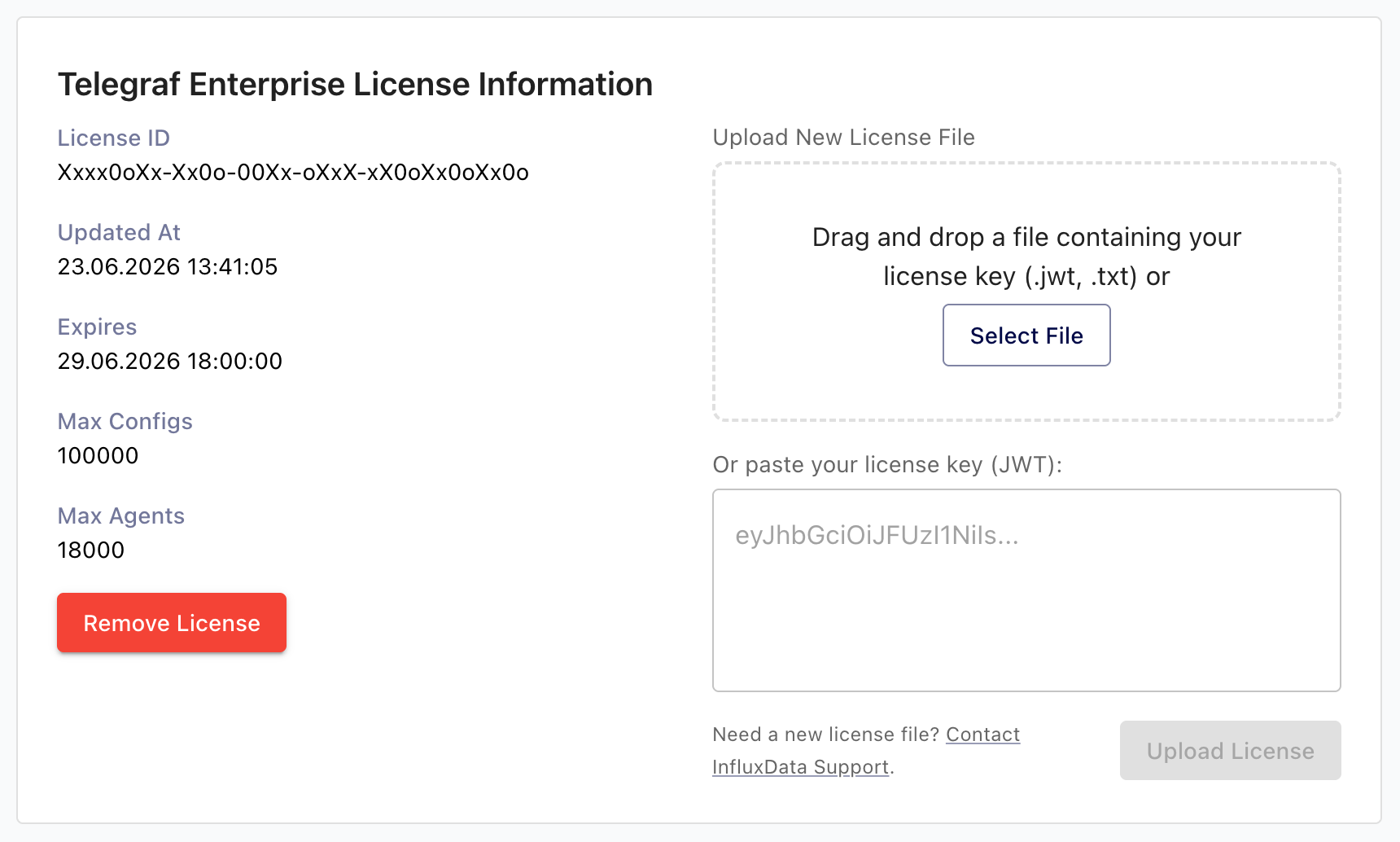 Telegraf Enterprise license details in Telegraf Controller