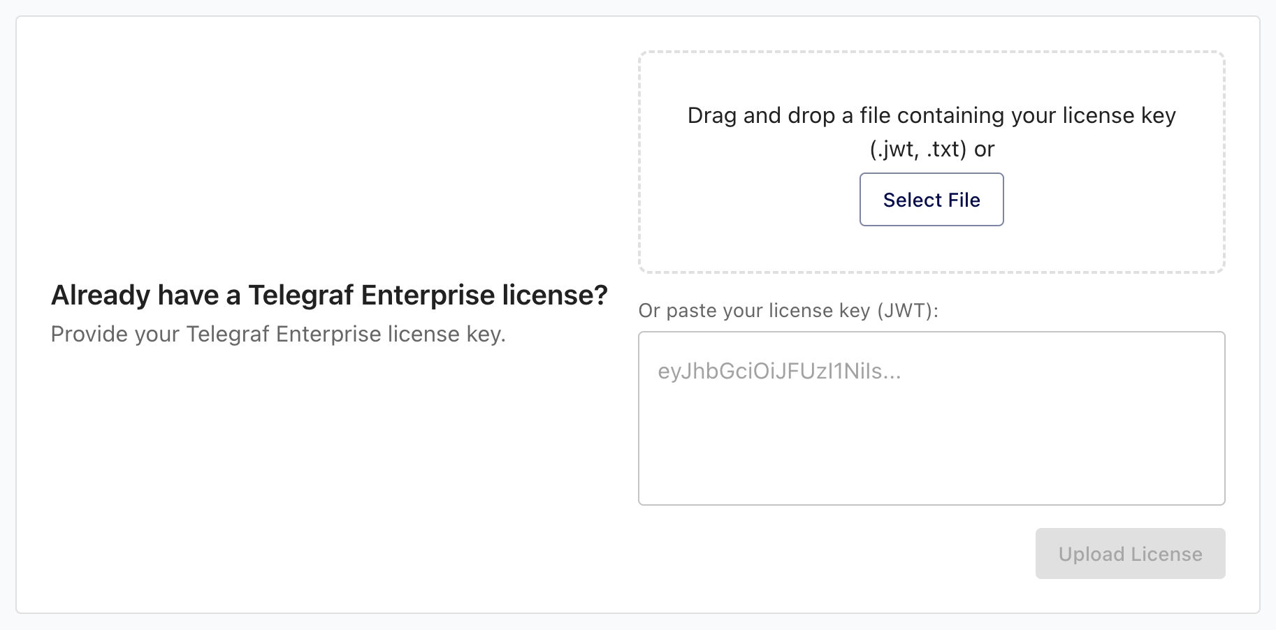 Upload your Telegraf Enterprise license to Telegraf Controller