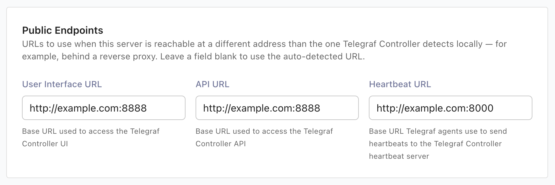 Telegraf Controller public endpoints settings